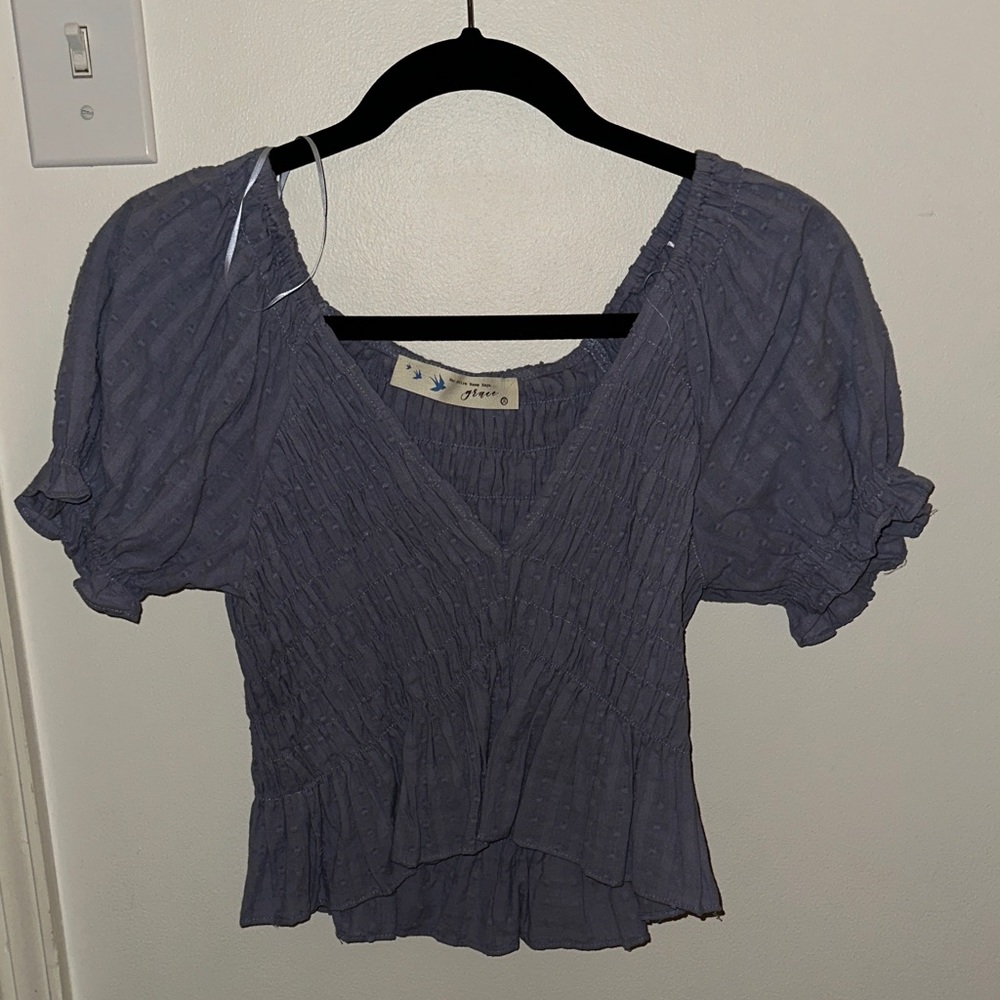 Cropped Smocked Purple Blouse